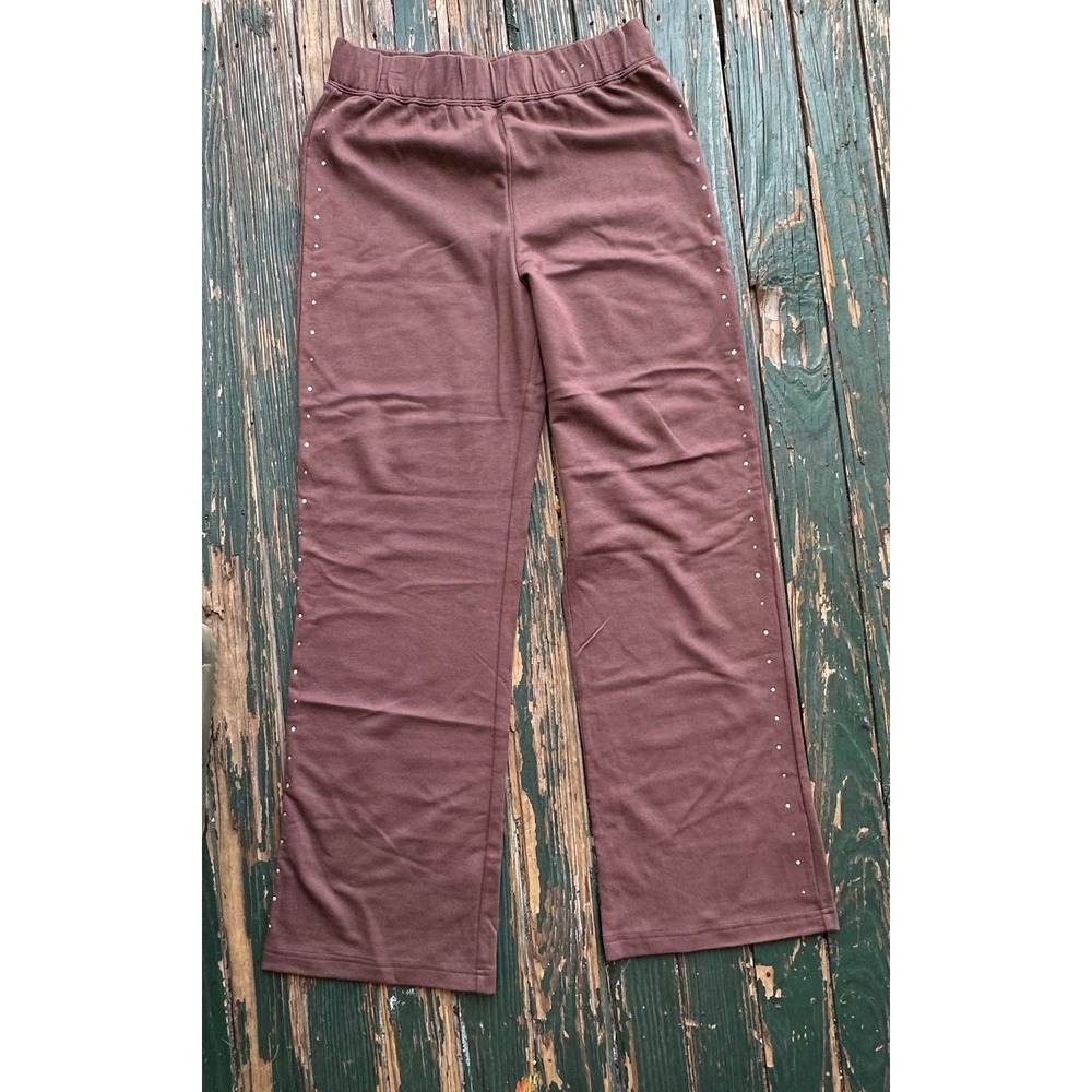 Bobbie Brooks Womens Brown Rhinestone Side Stud Wide Leg Lounge Pants M 8-10